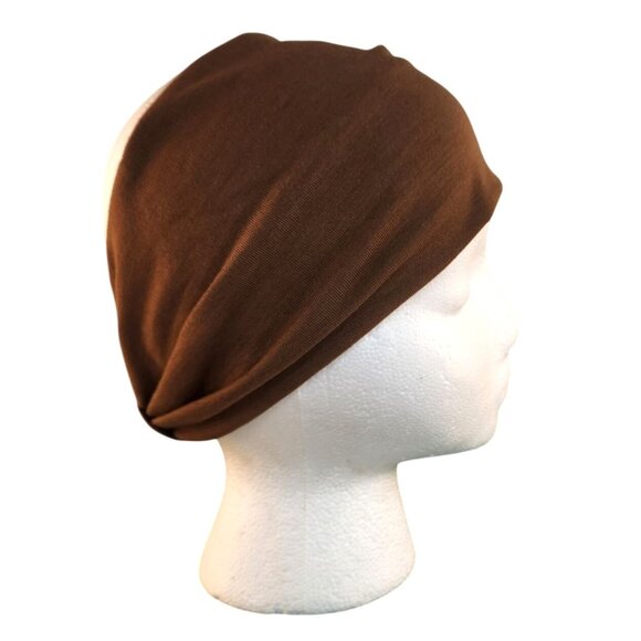 Brown Knit Headwrap Hairband Soft Stretchy Headband Fabric Unisex Sweatband - Picture 3 of 8